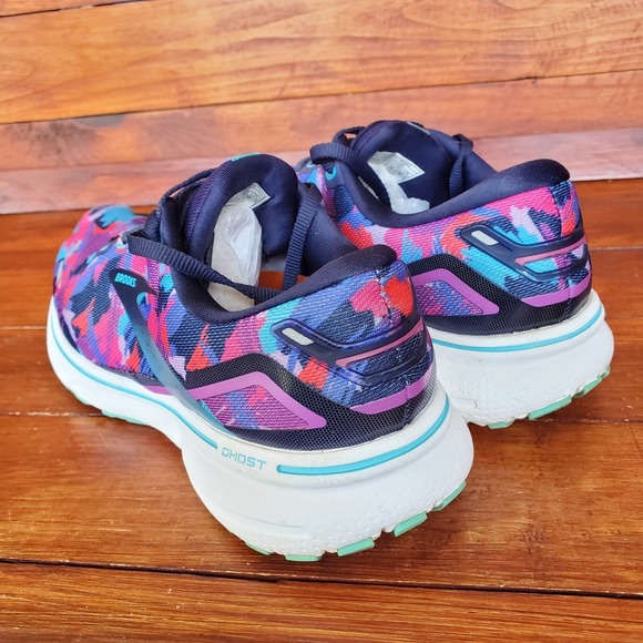 Brooks Ghost 15 Shoes Women 9.5 Purple Pink Camo Running Sneakers - Picture 2 of 7